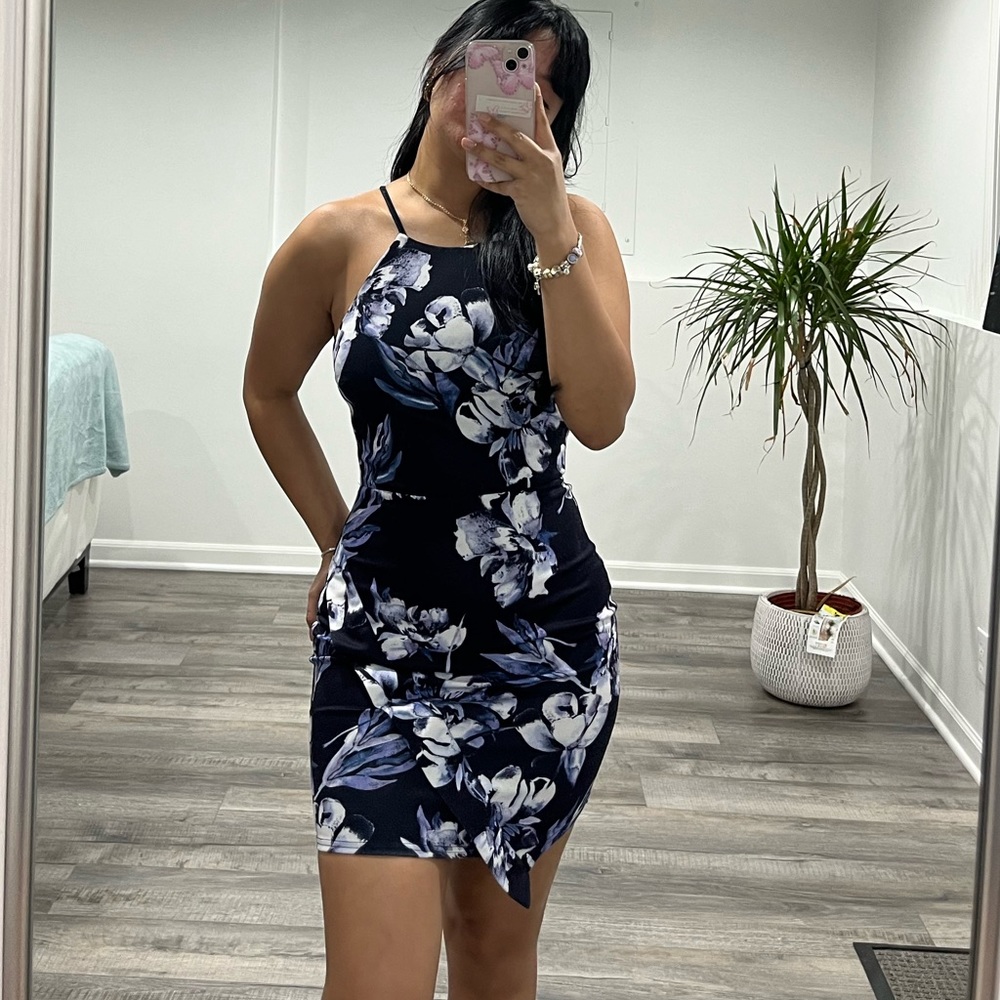 Navy floral mini dress by trac